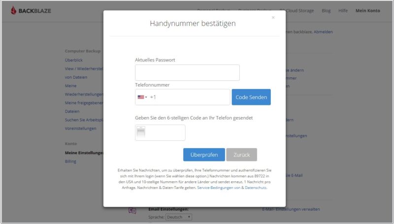 Backblaze Anmeldung