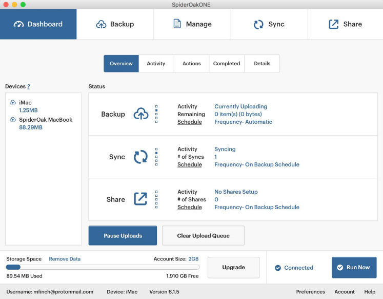 spideroak dashboard